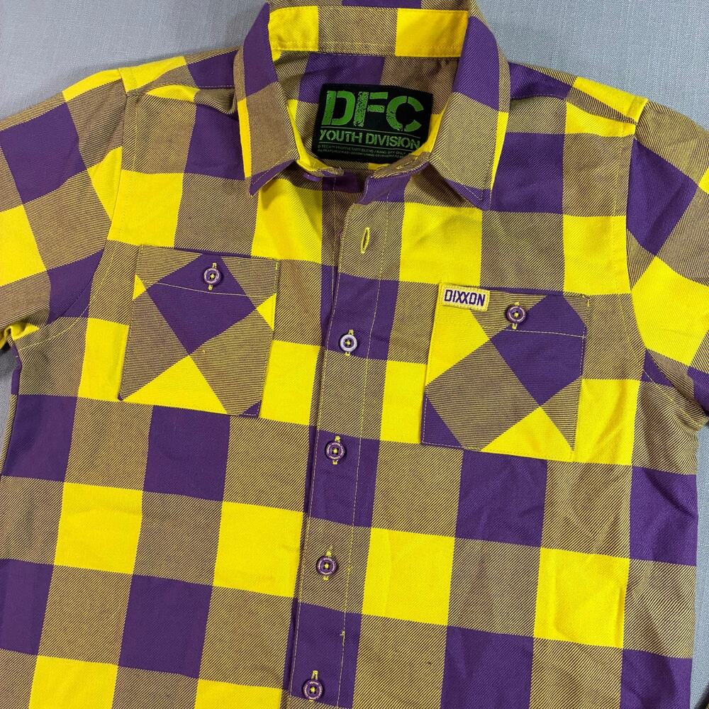Dixxon DFC Youth Division Flannel Shirt Medium Purple Yellow Plaid Button Up